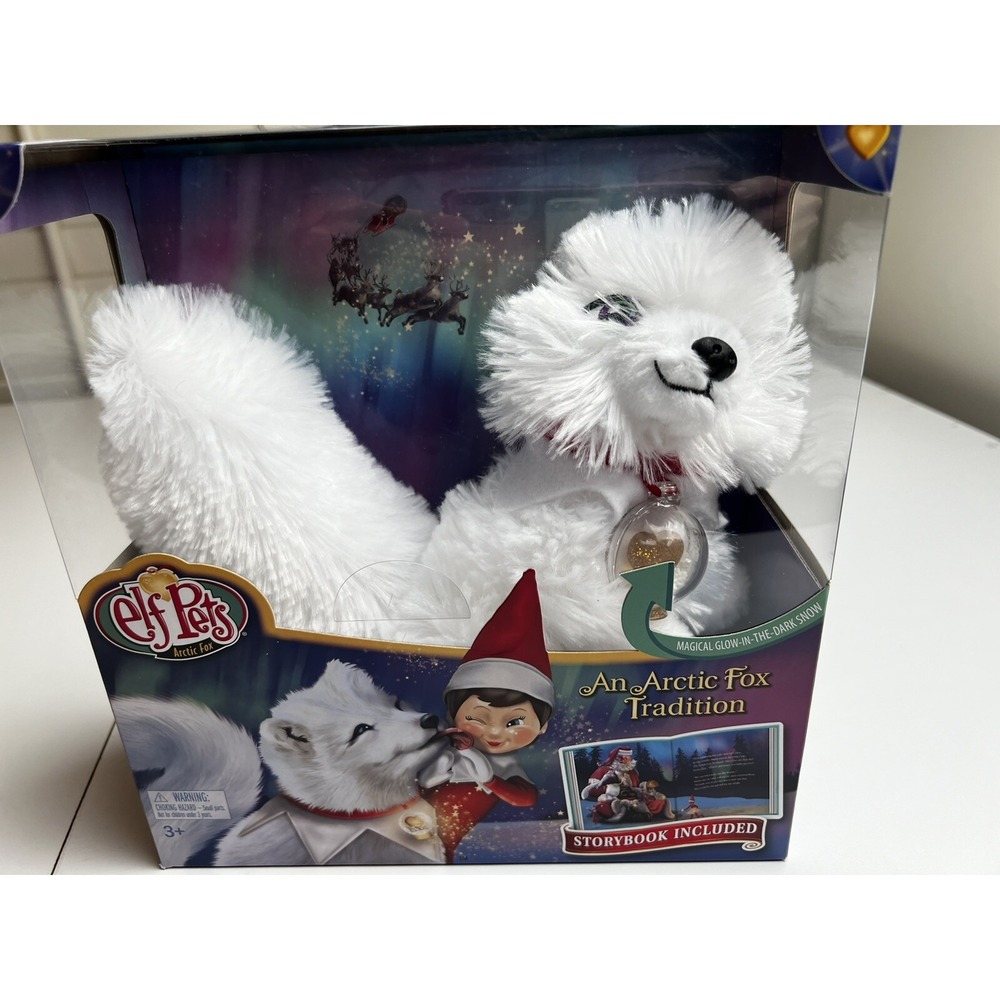 Elf Pets ARCTIC FOX Plush Toy & Christmas Tradition Book Glow in Dark Snow Charm